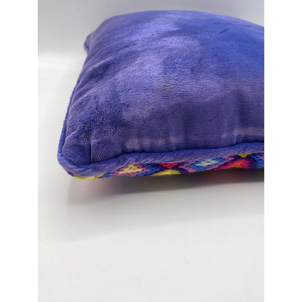 Bargello Needlepoint Pillow Vintage Groovy Throw Pillow w Purple Velvet Backside